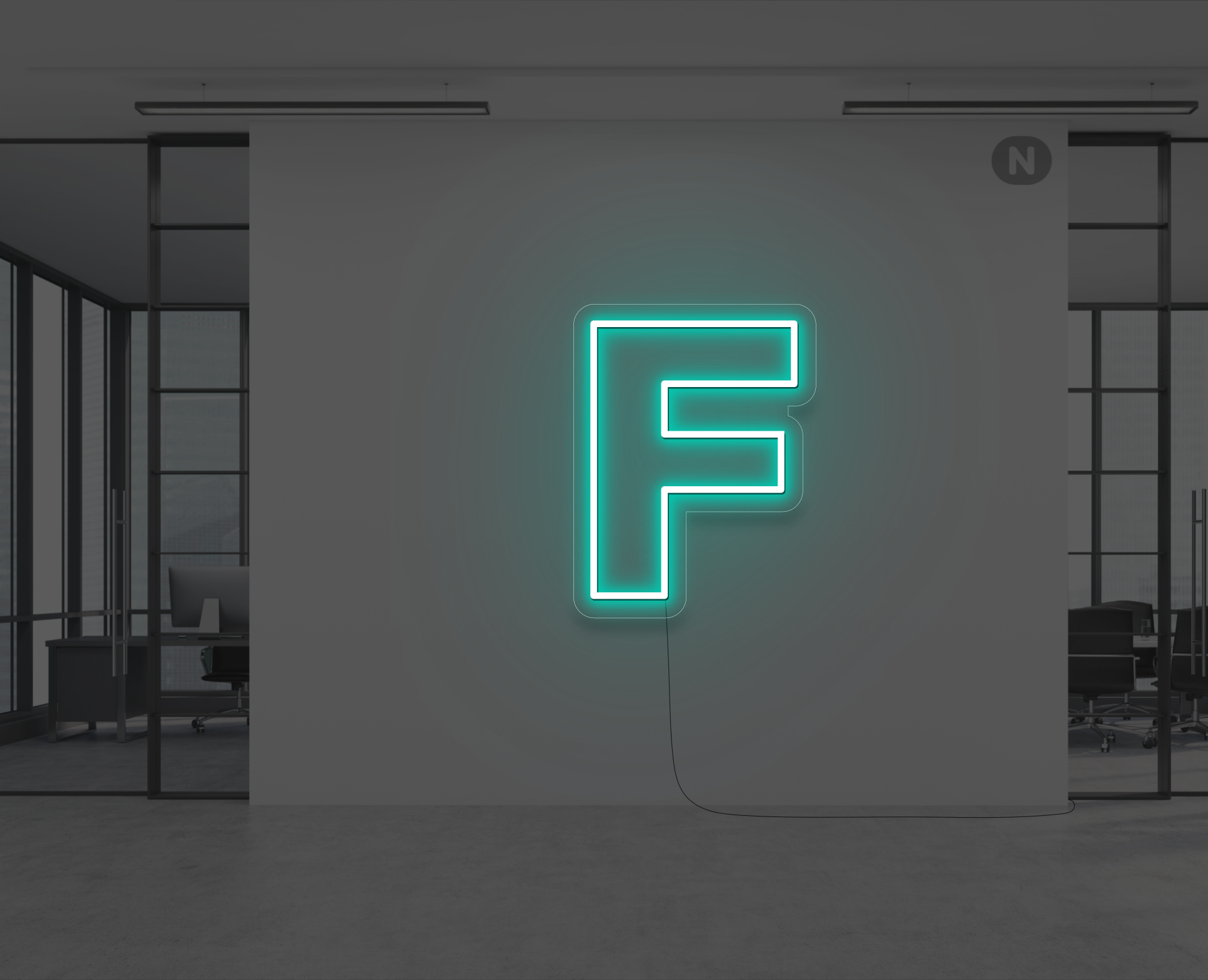 lettera-f-al-neon-turchese