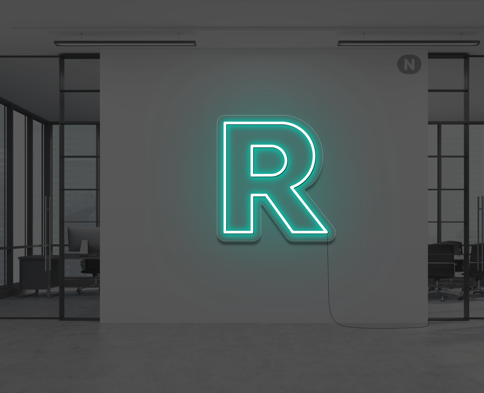 lettera-r-al-neon-turchese