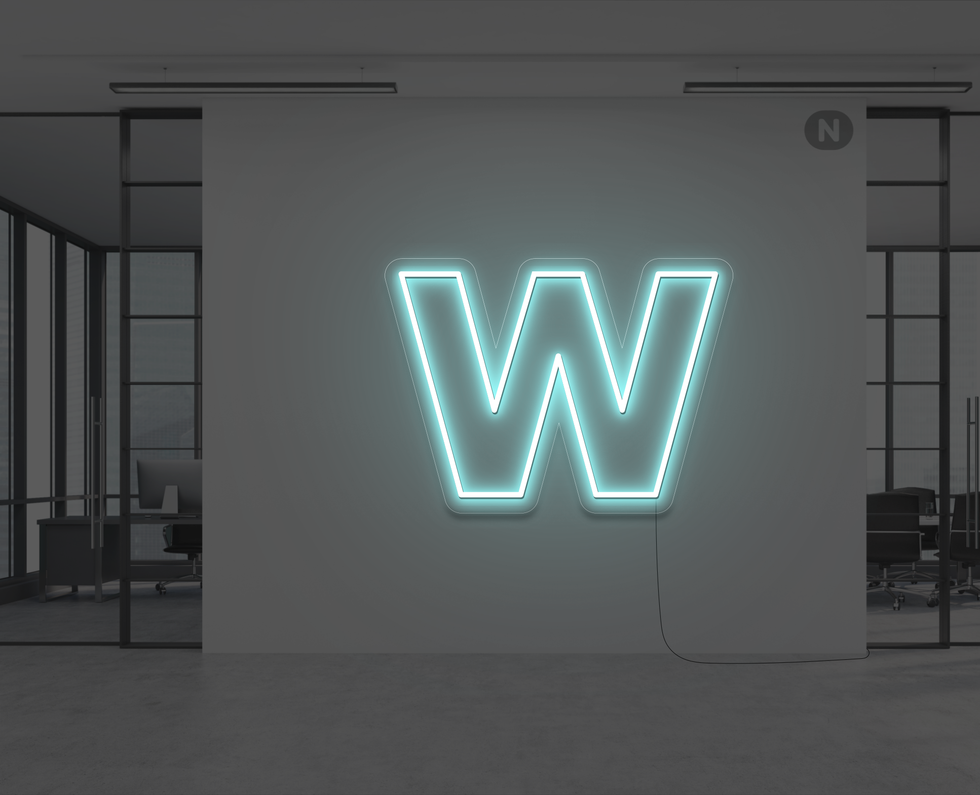 lettera-w-al-neon-blu-ghiaccio
