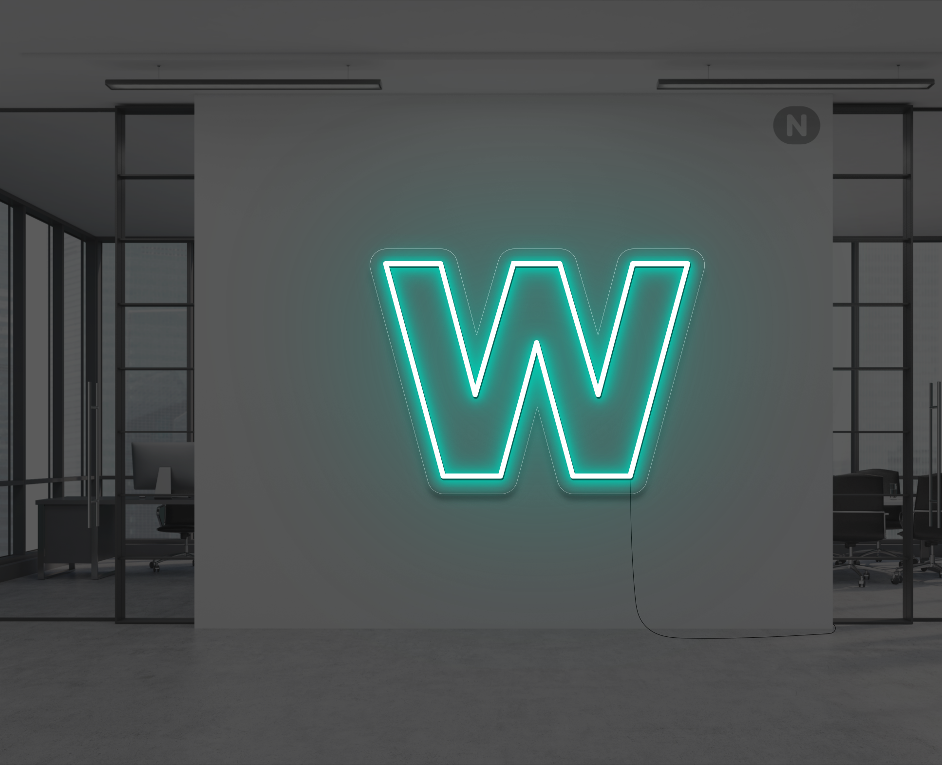 lettera-w-al-neon-turchese