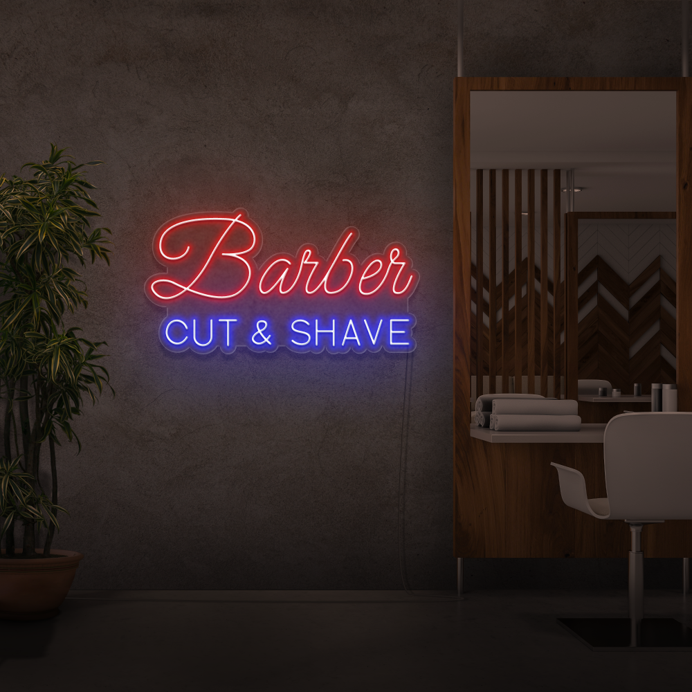 Insegna al neon Barber Cut & Shave