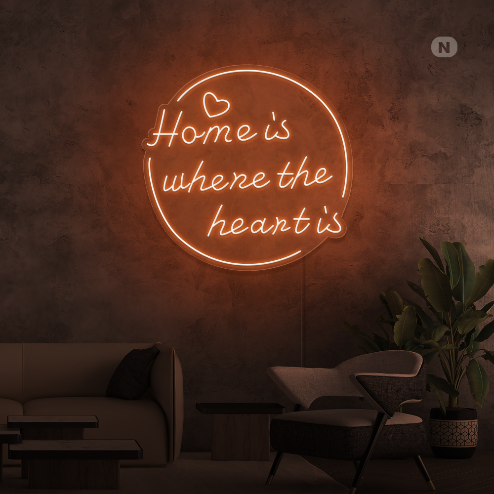 Insegna al neon Home is where the heart is