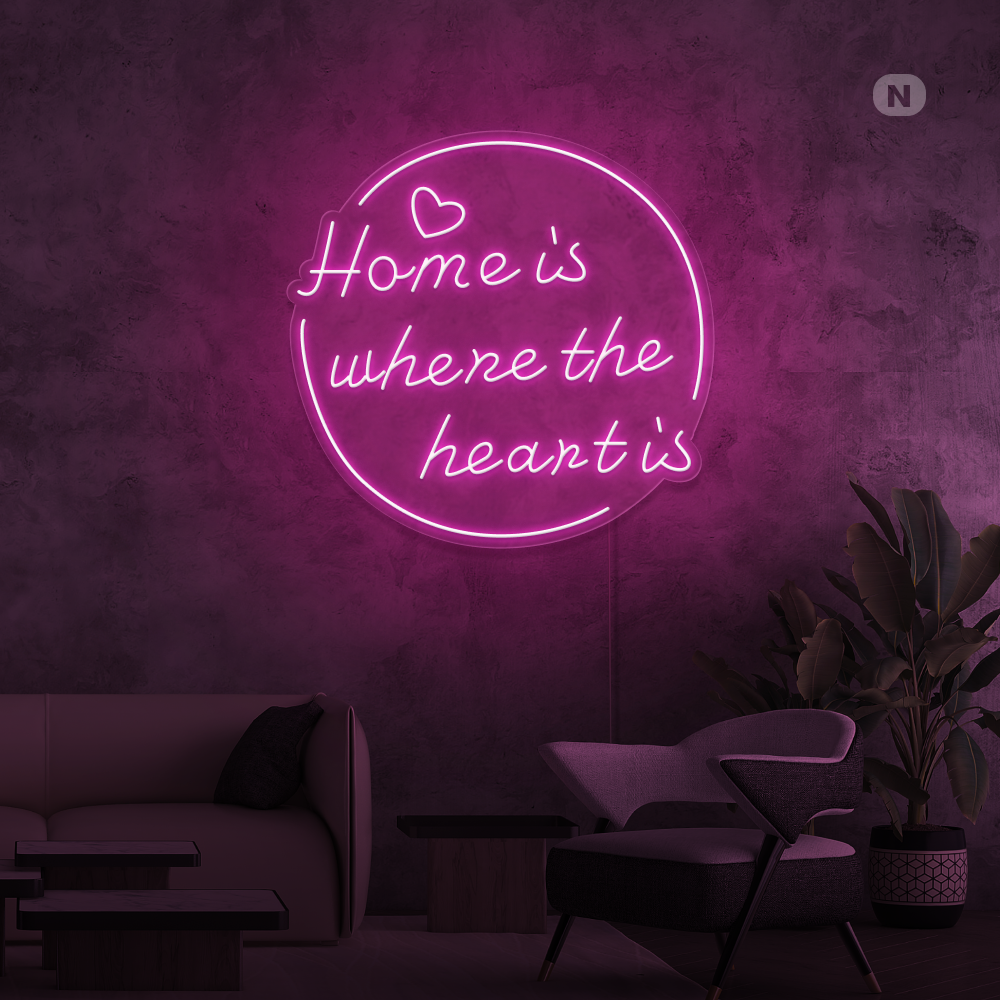 Insegna al neon Home is where the heart is