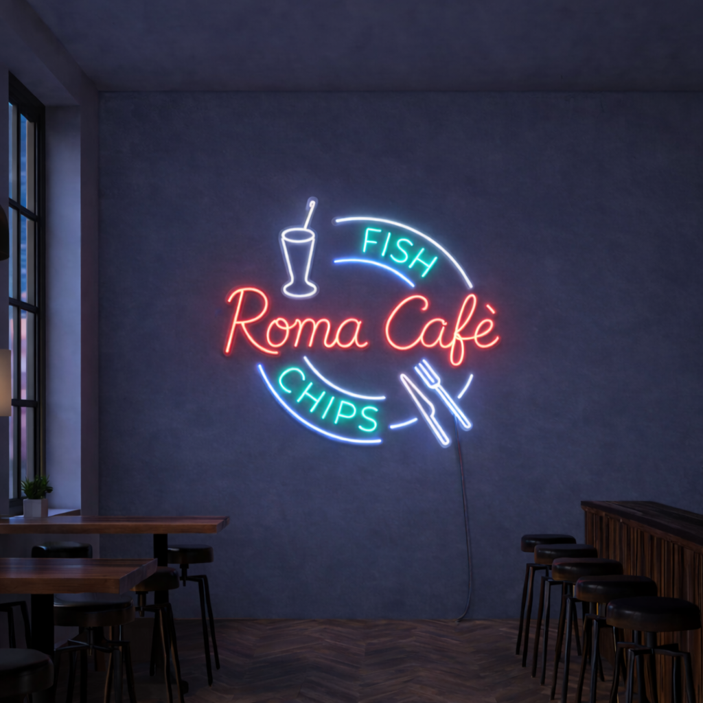 Insegna al neon Restaurant food drinks BIANCO ROSSO VERDE (IE4441855KH)