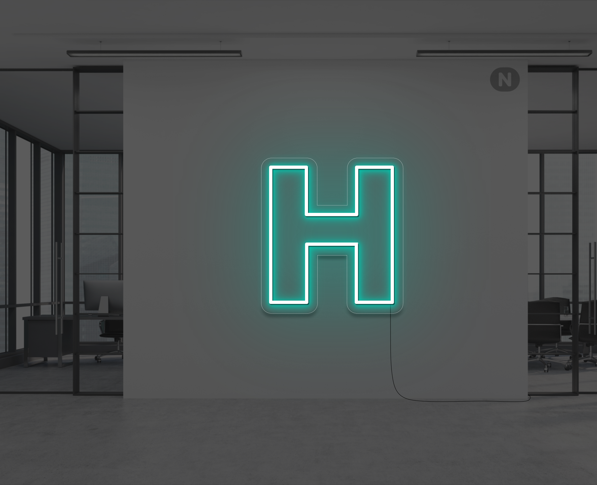 lettera-h-al-neon-turchese