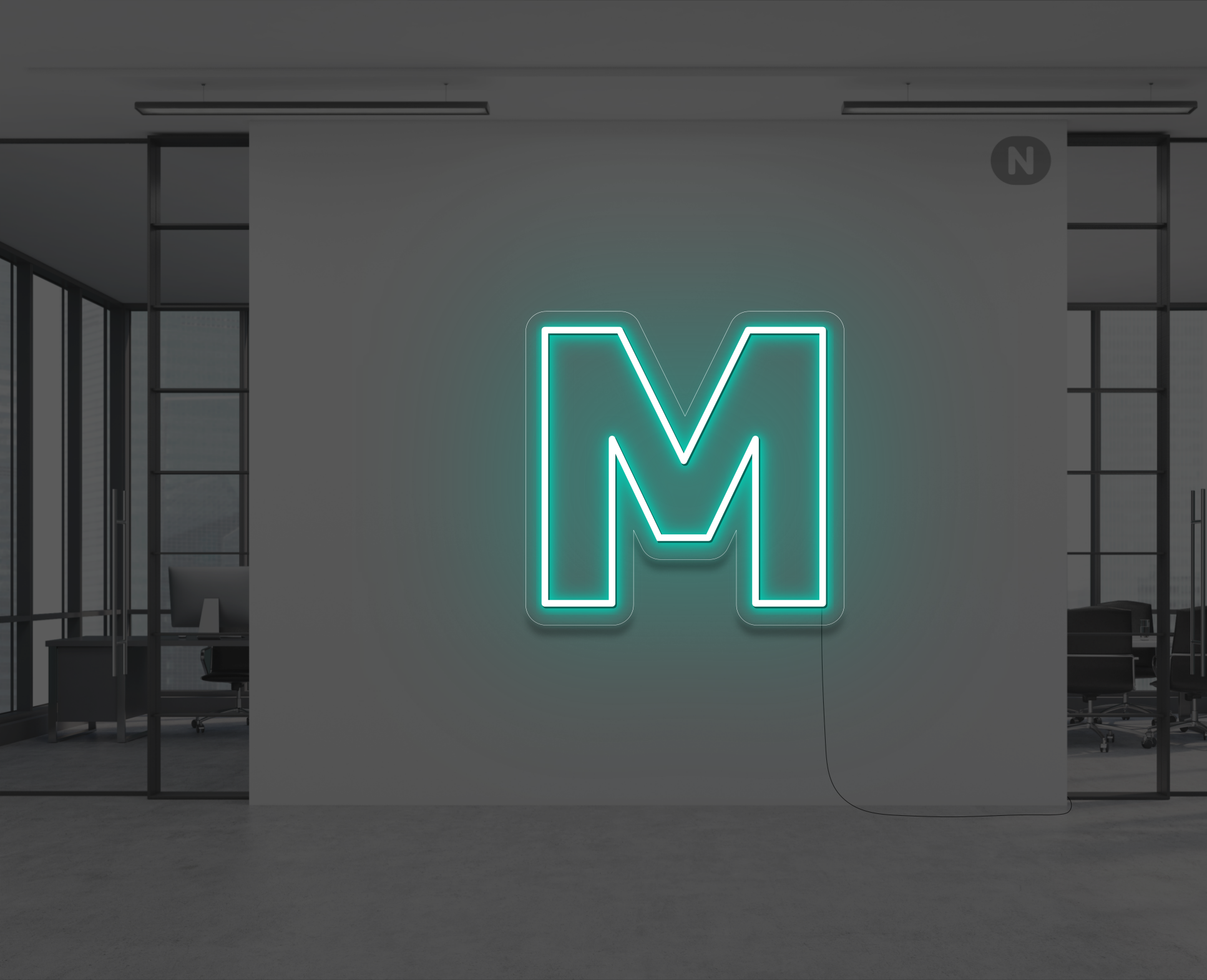 lettera-m-al-neon-turchese