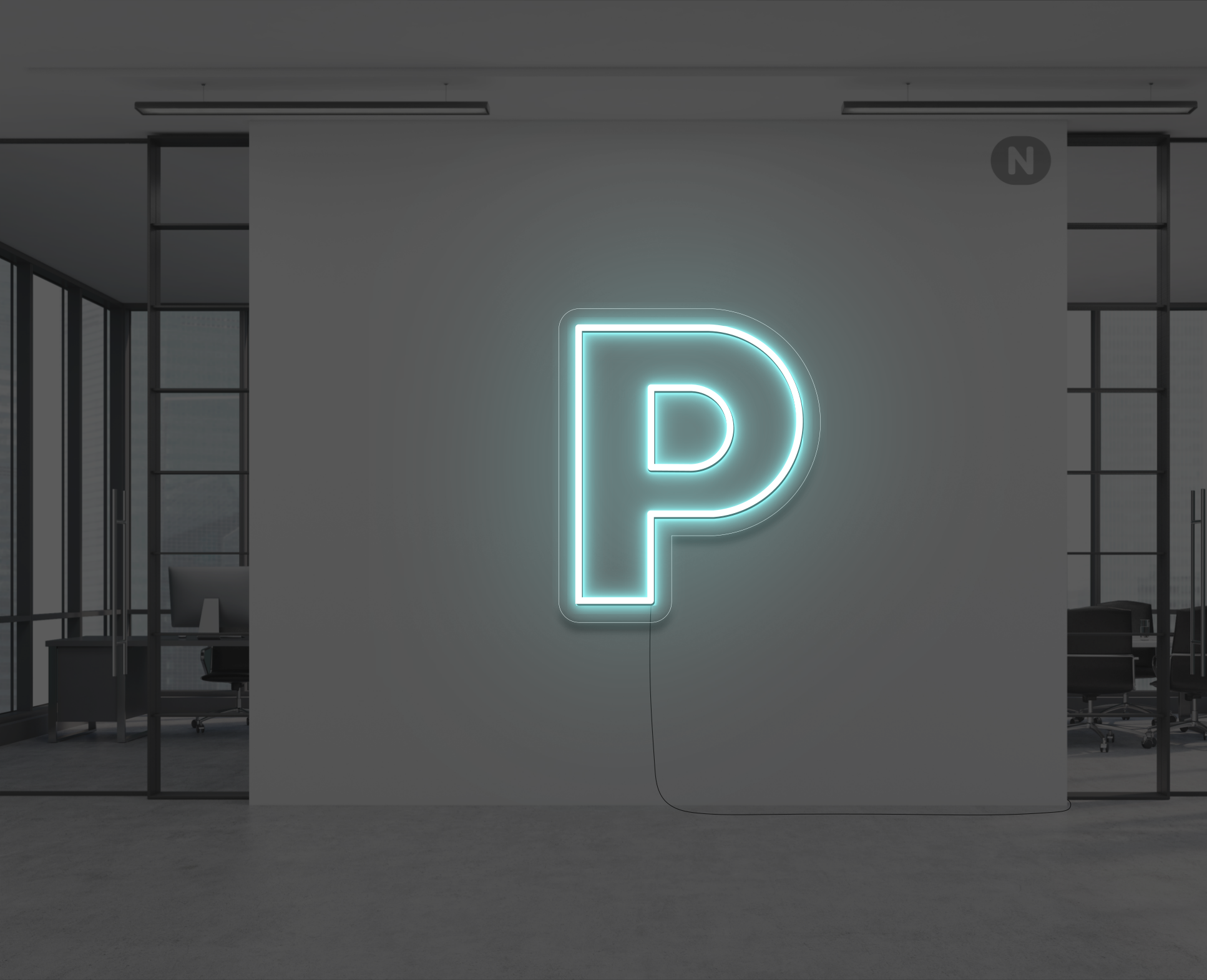 lettera-p-al-neon-blu-ghiaccio