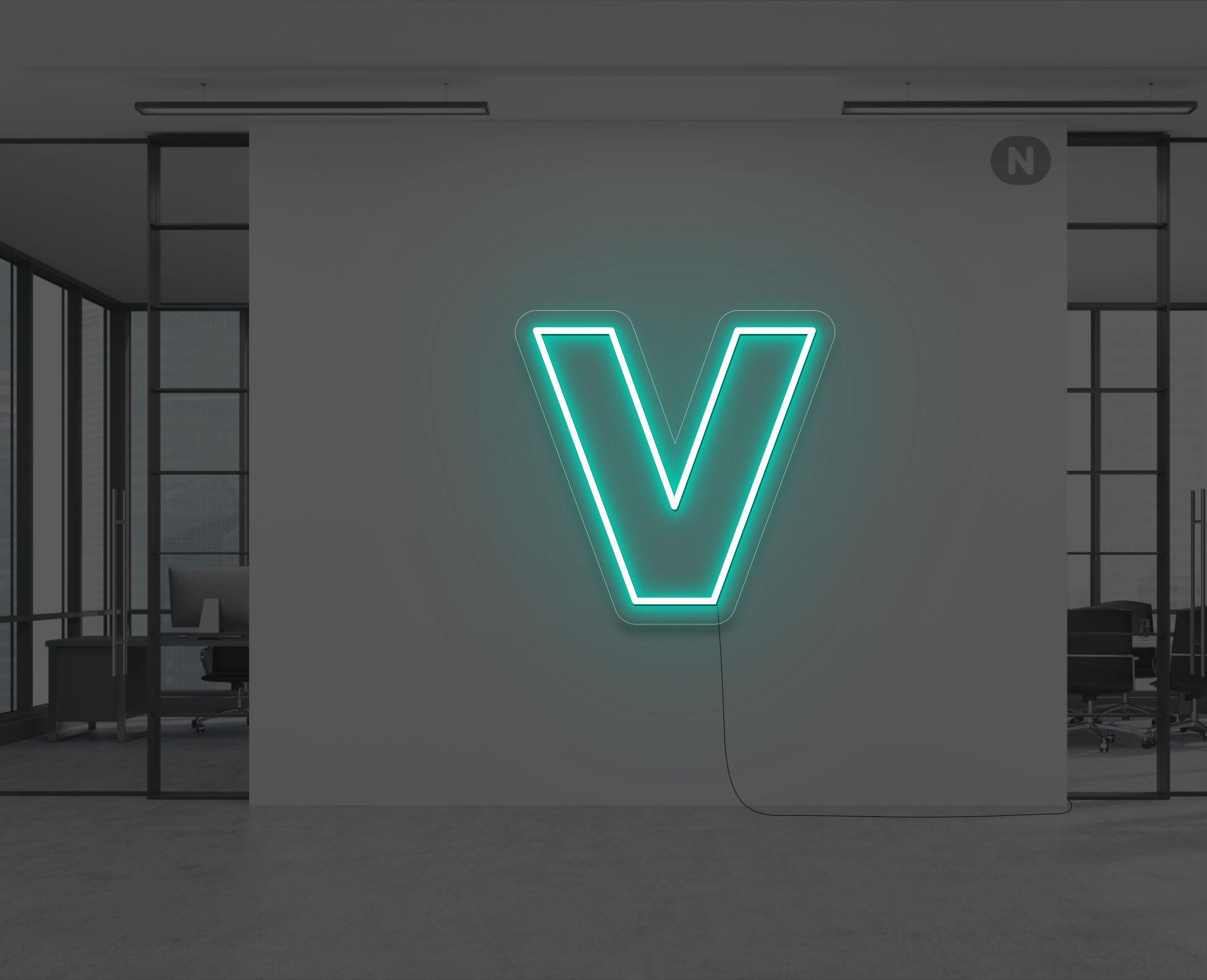 lettera-v-al-neon-turchese