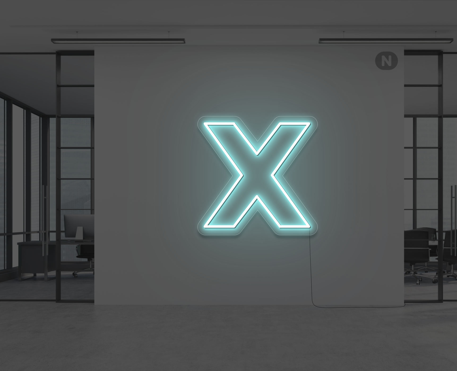 lettera-x-al-neon-blu-ghiaccio