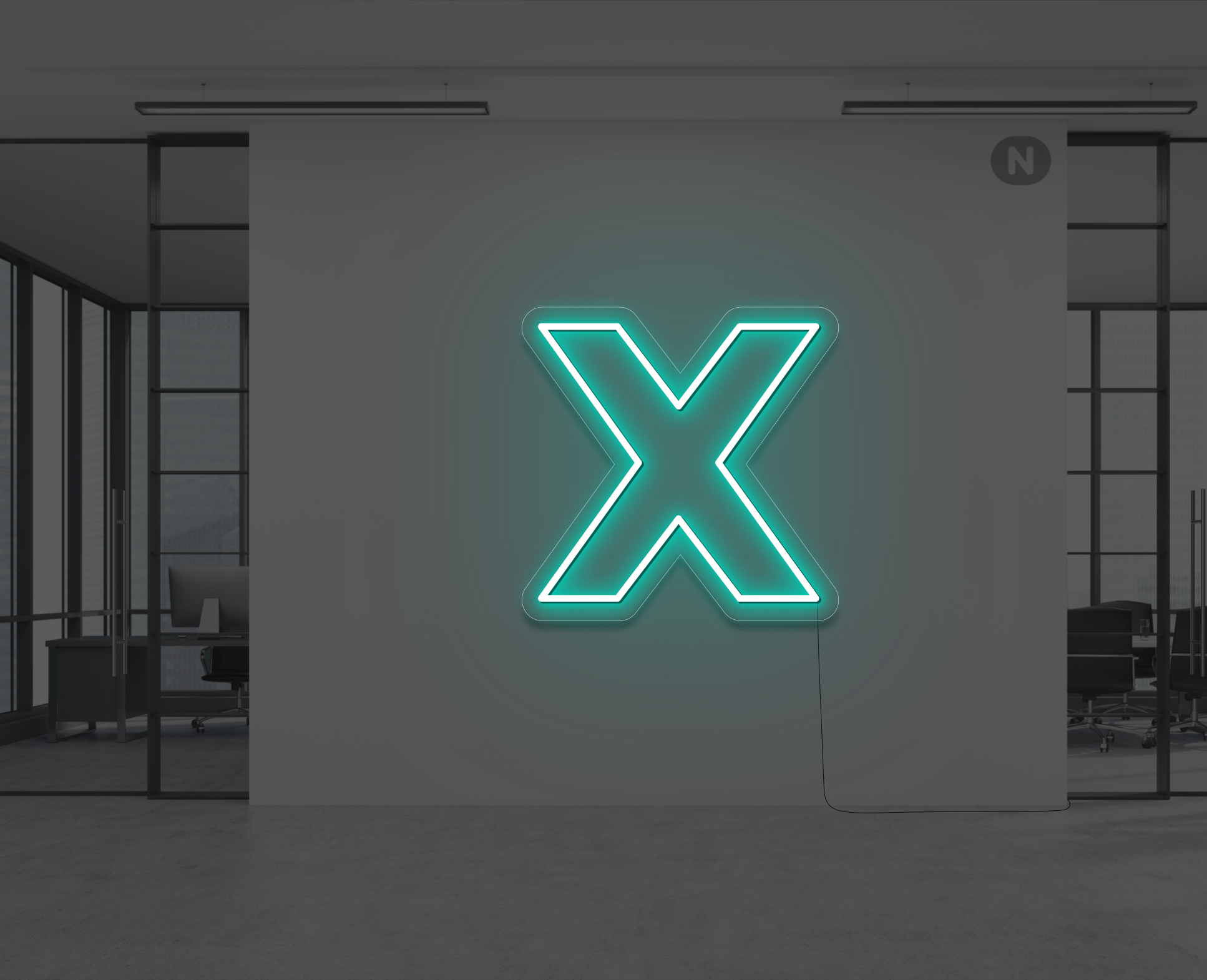 lettera-x-al-neon-turchese